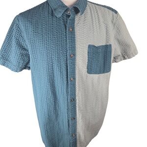 Junk Food Clothing Mens XXL Blue Green Colorblock Seersucker Waffle Button Shirt